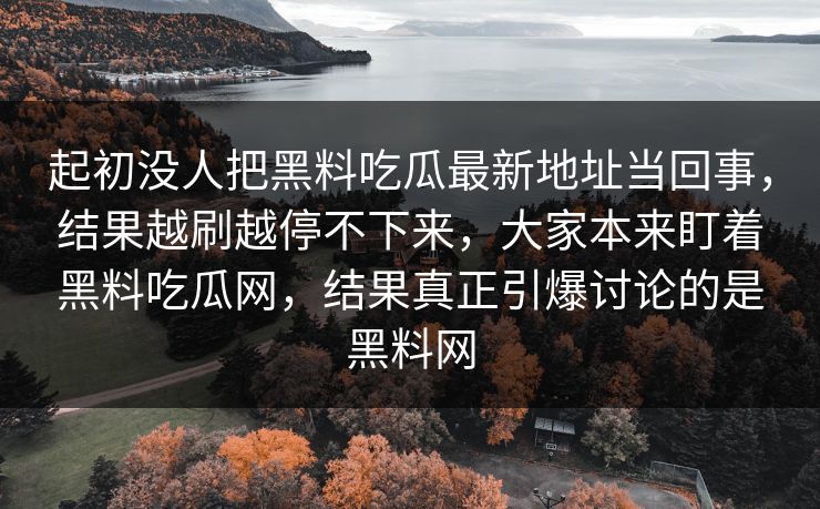 起初没人把黑料吃瓜最新地址当回事，结果越刷越停不下来，大家本来盯着黑料吃瓜网，结果真正引爆讨论的是黑料网