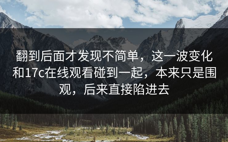 翻到后面才发现不简单，这一波变化和17c在线观看碰到一起，本来只是围观，后来直接陷进去